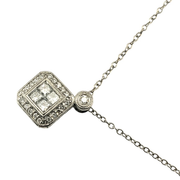 Gabriel & Co. 14 Karat White Gold Diamond Cluster Pendant Necklace #20713 - Picture 3 of 8